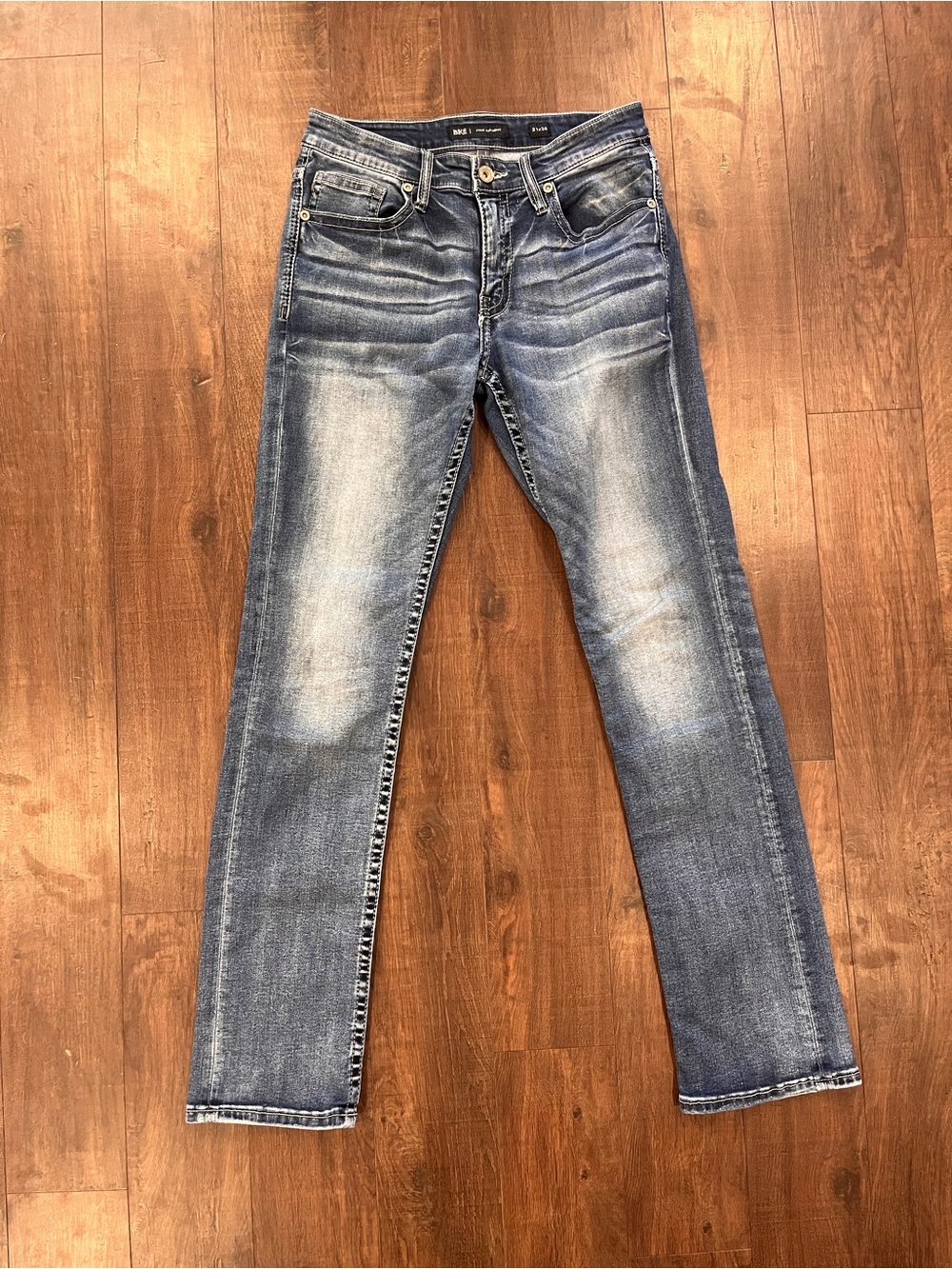 BKE Buckle Jeans Mens 31x34 Blue Jake Denim Pants Faded Washout Straight Stretch